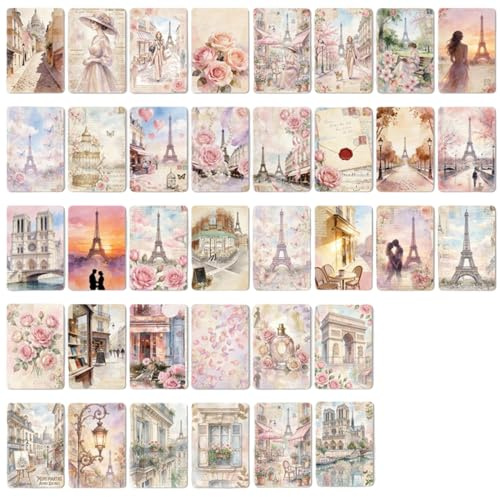 CATZUM Set di 36 Cartoline in Stile Vintage Matrimonio - Cartoline Acquerello Vintage Parigi, Gioco Creativo per Matrimonio, Libro degli Ospiti, Bomboniera - Ideale per Ricordi (9 x 6 cm)
