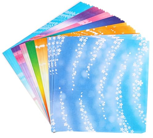 Papier origami 100 feuilles 15x15 cm – Double face coloré avec 12 motifs (étoiles, fleurs, cœurs) – Pour pliage, décoration, scrapbooking, loisirs créatifs