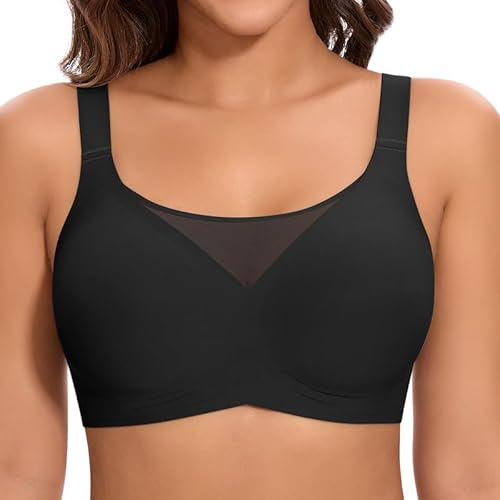 Cavotor Jelly Bras for Women Non Wired Comfort Support Gel Soft Bra Seamless Lace Wireless T Shirt Push Up Bralettes with Extender (Black,M)