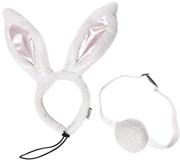 Midlee White Bunny Ears for Dogs with Tail (Large)