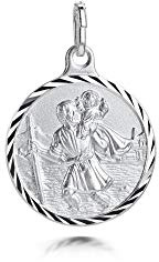 Amberta 925 Sterling Silber Medaille - Anhänger mit dem Heiligen Christophorus - Religiöser Beschützer Talisman - Münze für Frauen und Männer