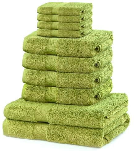 DecoKing 10er Set Baumwolle Qualität 525g/m² 4 Gästehandtücher 30x50 cm 4 Handtücher 50x100 cm und 2 Badetücher 70x140 cm seladongrün grün saugfähig Marina
