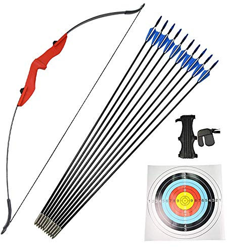 MILAEM Arco Ricurvo e frecce Set 30lbs 35lbs 40lbs Arco Dritto con frecce in Fibra di Vetro Arco da Caccia con L'Arco a Arco Lungo per destrimani e Mancini (Rosso, 30lbs)