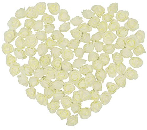 Holibanna - 100 rosas de espuma de 3,5 cm de cabeza artificial de rosas para decoración de ramo de boda (color blanco roto)