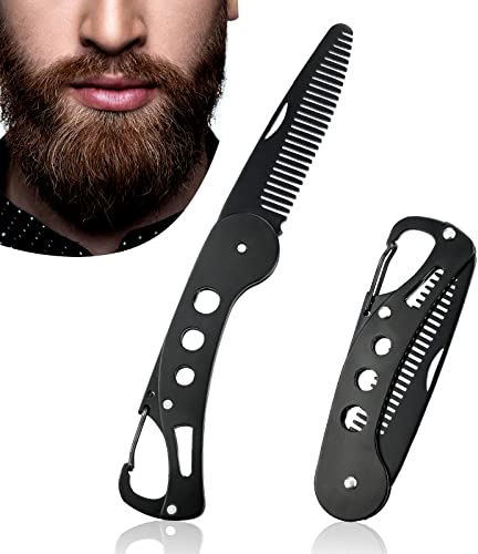 Bartkamm, Edelstahl Antistatisch Faltbarer Taschenkamm, Kreativer Messerstil Pflegekamm Schnurrbart-Stylingkamm Beard Comb zum Kämmen & Pflegen von Haaren, Bärten und Schnurrbärten（9,5 * 3 * 1,5cm）