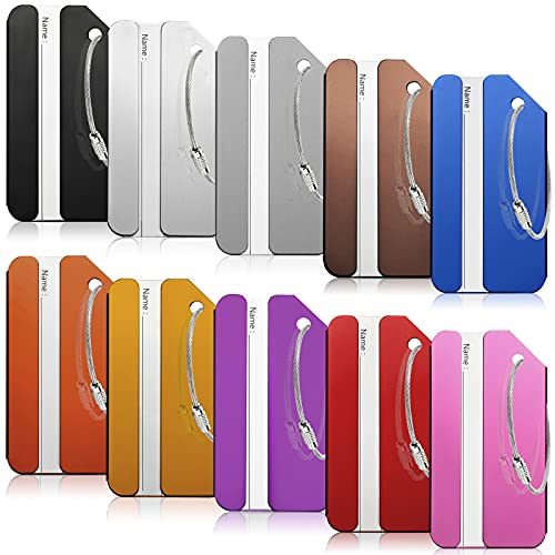 10 Stück Kofferanhänger Koffer, Aluminium Gepäckanhänger Kofferanhänger mit Namensschild Adressschild Wasserdichte Tags Schmutzabweisend Kofferanhänger aus Metall für Gepäcktaschen