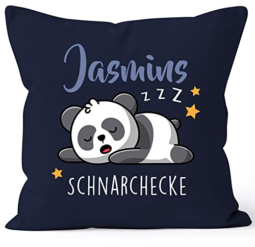 SpecialMe® Kissen-Bezug Kinder mit Namen personalisiert Wunschname Schnarchecke Panda Namenskissen Kinder Baby Navy 40cm x 40cm