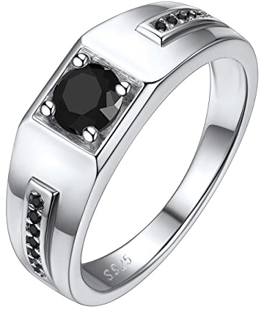 Silvora Elegante Anillo de Plata 925 Damas Caballero, Anillo Simple Circonitas Negros
