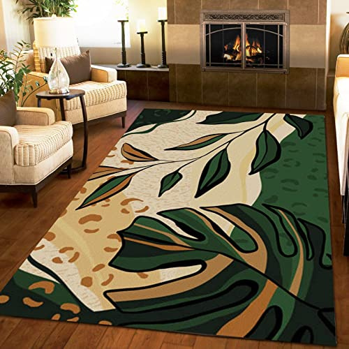 Grünbraunes Monstera-Blatt Mit Farbverlauf Designerteppiche, Moderne Tropische Pflanzen Pflegeleicht Waschmaschinenfest Teppiche - für Wohnzimmer, Kinderzimmer, Schlafzimmer und die Küche 80 x 150 cm