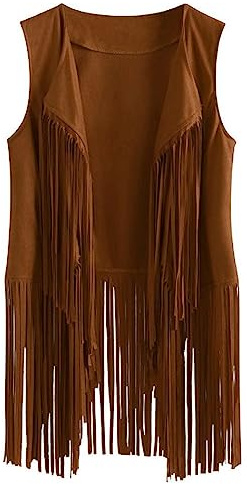 Yurosiay Gilet da Donna in Finta Pelle Scamosciata con Frange, Stile Etnico, Vintage, Senza Maniche, Lungo, da Motociclista, Rosso, S, Cachi