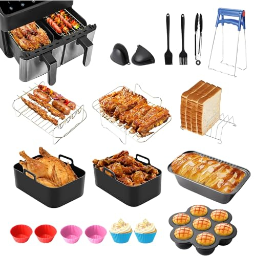 Accessori Friggitrice ad aria,Teglia silicone friggitrice ad aria,Griglia,Stampi in silicone per dolci,Pennello,Pinze da Cucina,Accessori Friggitrice ad Aria in Silicone,Set da 12 Pezzi
