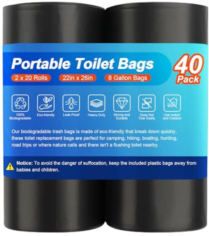 Siewl 40 Portable Camping Toilet Bags, Biodegradable Compostable Thickened for 5 Gallon Bucket Toilet