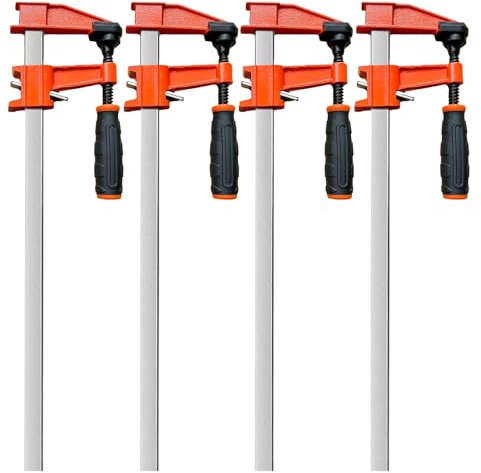 DURDUR Schraubzwingen 4 St./Set 450 mm Profi Schraub-Zwinge Spann-Weite 350 mm, F-Klemme aus Stahl- Gezahnte Stahlschiene- Spanntiefe 80 mm-aus