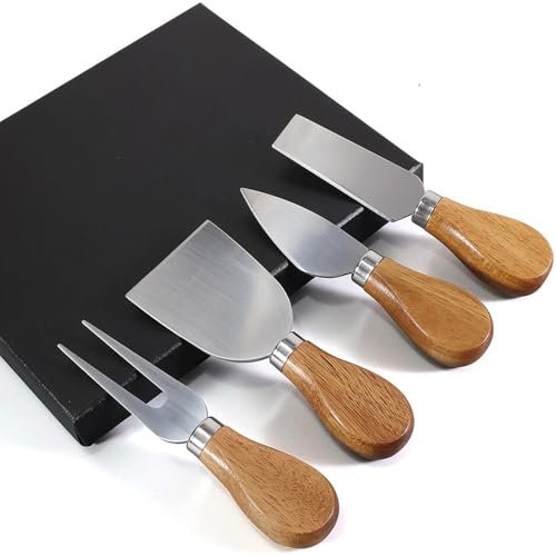 GXIQYL 4 Stück Käsemesser Set, Käse Werkzeuge Käse Cutter Käse Spreizmesser, Holzgriff Edelstahl Käse Messer für Charcuterie Boards Besteck Geschenk Set Käse Messer
