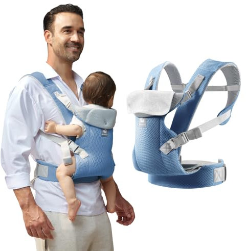 IULONEE Babytrage für Neugeborene Ergonomic Tragetaschen für Kleinkinder Babytrage ab Geburt Tragetuch Baby Carrier Vorder Rückseite Tragetasche für Neugeborene 3-36 Monate (Himmelblau)