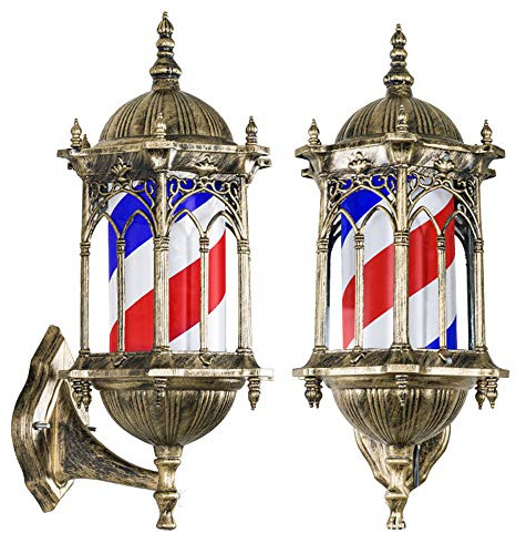 LVSEWOA Poste de barbería, Poste de barbería con iluminación LED, Letrero Retro de barbería con iluminación giratoria, Tiras Rojas, Blancas y Azules, lámpara de Pared Impermeable Que Ahorra energía