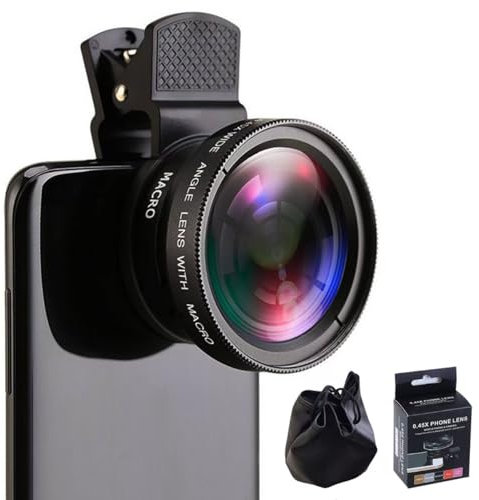 Biglumin Lente Macro para movil 2 en 1 Lente para movil Universal, Objetivo Macro 12,5X, Gran Angular 0,45x para iPhone para la mayoría de Smartphones teleobjetivo para