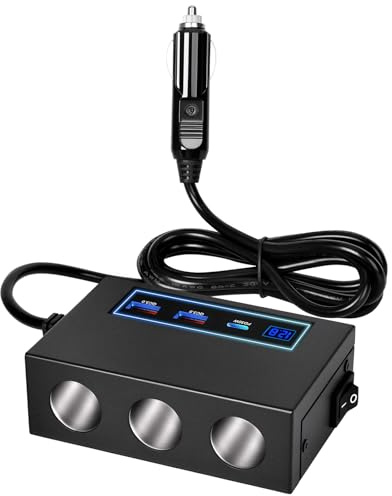 Sdoppiatore Presa Accendisigari per Auto 360W Caricatore Auto USB C Adattatore per Accendisigari 12V/24V con 3 Prese e USB C 30W e Doppia QC3.0 18W con Display LED per GPS, Cellulare, iPad