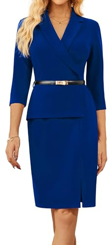 GRACE KARIN Abito Elegante da Donna per Ufficio con Maniche a 3/4, Scollo a V, Stile Bodycon, Abito da Lavoro, Abito da Cocktail, blu reale, M