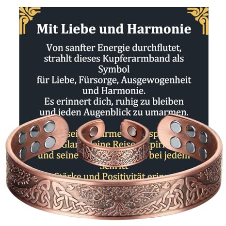 MagEnergy herr magnetarmband av solid ren koppar justerbart, Eine Grösse, Koppar, utan ädelstenar | 99,99 % massivt rent koppararmband med 18 magneter. Justerbar, hudvänlig och utmärkt presentidé för män.