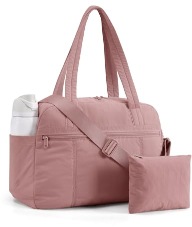 LIGHT FLIGHT Women's Gym Bag 24L Travel Bag with Small Makeup Pouch Lightweight Sports Bag Underseat Cabin Bag Carry on for EasyJet Ryanair Waterproof Weekend Overnight Handbag Dark Pink