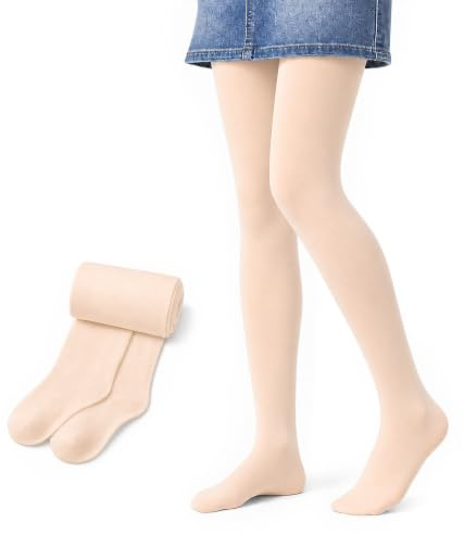 Domueay Medias para Niñas Opacas 90 Den Elásticas y Transpirable Mallas | con Pies, Suaves Elegantes, Casual Pantimedia, Ballet Danza Fiesta Uniforme Vestido Escolar, Finas Básicos Ropa, 3-12 años