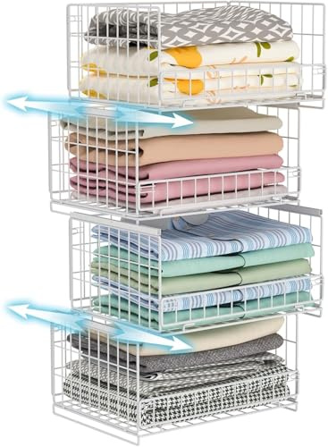 Pack de 4 Blanco Organizadores de armario apilables, Caja de almacenamiento y organizador para cajones, Cesta de almacenamiento para ropero, Sistema de organización plegable para armarios y cajones