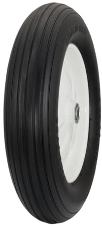 Marathon 4.80/4.00-8 Flat Free Tire on Wheel, 3 Hub, 3/4 Bearings, Ribbed Tread