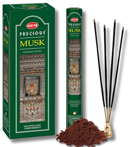 HEM Precious Musk Incense Sticks – (120 Sticks, 6 Boxes Inside) - 9 Inches Long ,Dispel Negativity, Induce Relaxing Sleep, Spiritual Strength, Aromatherapy, And Strengthen Meditation Practices