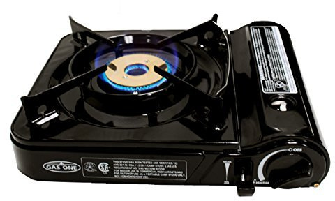 GAS ONE GS-3800DF Dual Spiral Flame 11,000 BTU Portable Gas Stove with Heavy Duty Clear Carrying Case, CSA Listed , Black