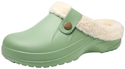 ChayChax Donna Uomo Invernali Zoccoli Sabot Imbottiti Calde Morbide Pantofole Casa Esterno in Comode Peluche Inverno Impermeabile Scarpe da Giardino, Verde, 37/38 EU