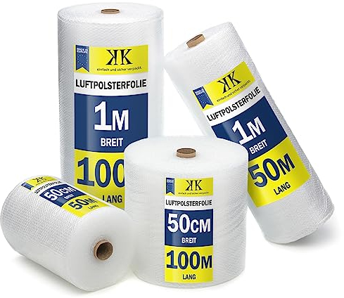 KK Verpackungen® Luftpolsterfolie, 50cm x 100m | Recyclebare Noppenfolie, Versandfolie, Polsterfolie mit 0,50m Rollenbreite
