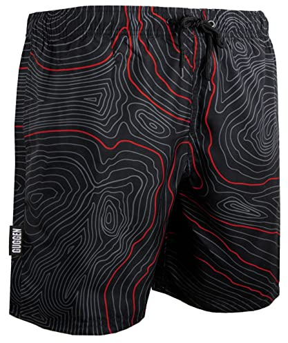 GUGGEN Mountain Badbyxor för män, snabbtorkande badshorts 2335 med dragsko, strandshorts, boardshorts, simbyxor män, svart-röd, 4XL