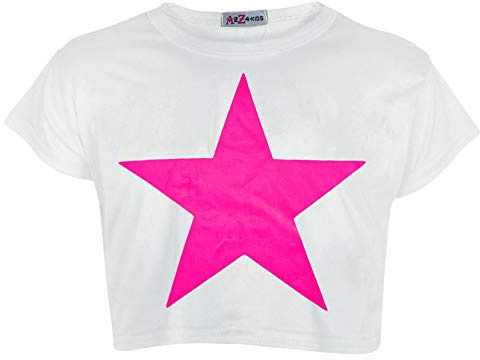 A2Z 4 Kids Haut Court Á Manches Courtes pour Filles Crop Top Débardeur - Crop Top Star White 11-12