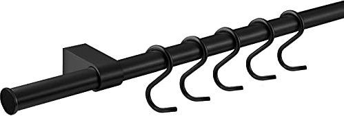 Gedotec Barre de cuisine design système de rail mural | Noir mat | kit longueur : 900 mm | système à 5 crochets en S et matériel de fixation | 1 set complet - barre en métal