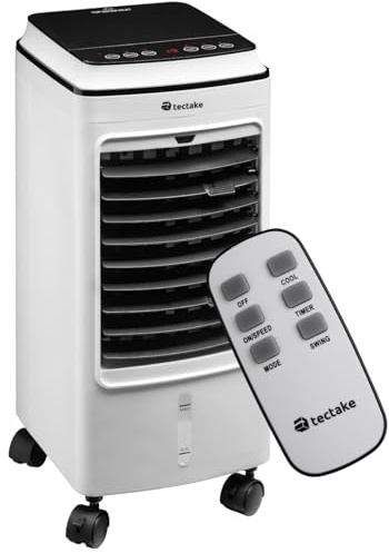 tectake® Condizionatore Portatile, Umidificatore Ambiente, Ventilatore, Raffrescatore d'Aria, Serbatoio Acqua con Indicatore, Pannello di Controllo Touch, Tre Livelli di Velocità - Bianco