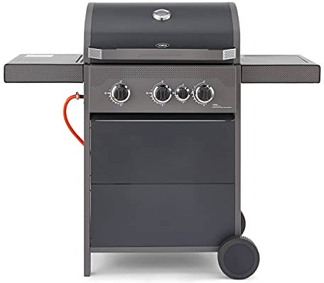 Tower T978501 Stealth 3000 4 Burner 3+1 Porcelain Gas BBQ, Including Side Burner, Side Table, Precision Thermometer and Rust Proof Design, Black