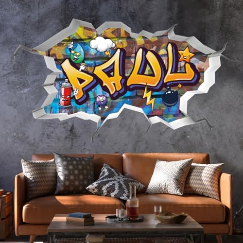 tjapalo®v166x Cooles Wandtattoo Junge Name Wandsticker Jungen Zimmer Wandtattoo Jungen Wandtatoo Kinderzimmer Junge mit Wunschname, Größe: B100xH58cm