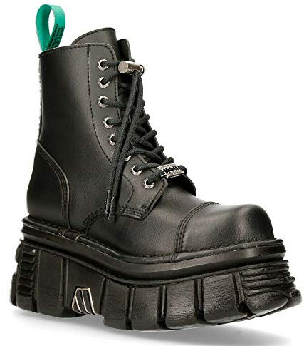 Botas Unisex New Rock M-NEWMILI083-VS2 de Cuero Vegano Negro con Plataforma de Motociclista Gótico Punk Zapatos Metalizados de Combate Estilo Militar 3