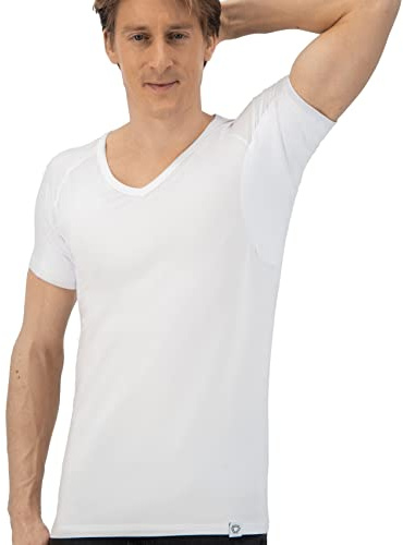 Fibershirts® Anti-svett skjorta - T-shirt mot svettfläckar - anti-svett undertröja - med Pro ArmPads och silverbehandling - herr - V-ringad