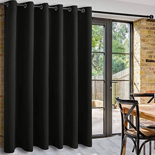 DWCN Door Curtains Wide Blackout Curtains for Large Sliding Glass Door Room Divider,1 Panel Door Curtain for Bedroom Living Room, Black, 100 x 96 inch Width by Length