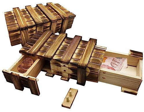 Confezione regalo in legno Nizirioo, 2 pezzi, scatola regalo magica per regali in denaro, con 2 scomparti sicuri, grande enigma per regali in denaro, buoni, gioielli, gioco d'azzardo