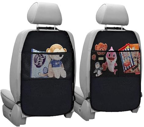 Funmo 2 Pcs Car Seat Organiser, car accessories，Waterproof Storage Pockets With 2 Pockets, Kids Back Seat Protector, Anti Kick, Miscellaneous Storage (Black)