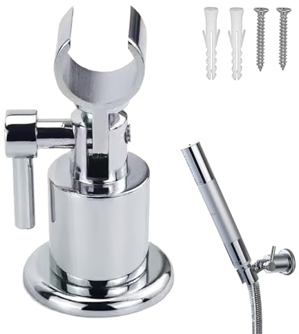 Supporto soffione doccia in Metallo Pieno Regolabile a 180 Gradi con Montaggio a Parete ,Cromatura Durevole, Design Affusolato per Soffioni di Varie Dimensioni ,Facile Installazione con Viti Incluse