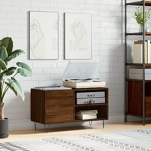 ShGaxin Skivskåp brun teknisk trä ek 85 x 38 x 48 cm, CD-hylla, skivspelare, skivskåp, vinylskåp, skivskåp, skivskåp, skivspelarskåp - 831707
