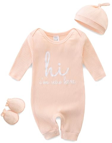 KIDDLETOWN pyjamas, 3-pack sovsparkdräkt med hatt och handskar, bomullspyjamas, långärmad sparkdräkt 0–3 månader, sovoverall för flickor och pojkar