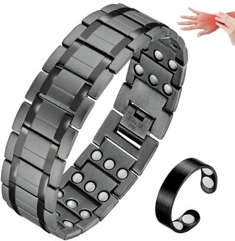 Cigmag Pulsera magnética de drenaje linfático para hombre, imanes ultrafuertes, acero inoxidable, ajustable, con herramienta de extracción y caja de regalo (gris)
