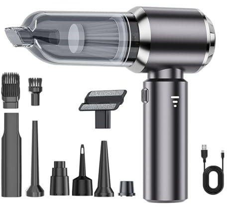 Aspirabriciole Senza Fili, 15000Pa 4 in 1 Aspirapolvere Auto,Aspiratore e Soffiatore con Motore Brushless,USB C Mini Aspirapolvere Potente per Auto Casa Ufficio Peli di Domestici (Grigio argento)
