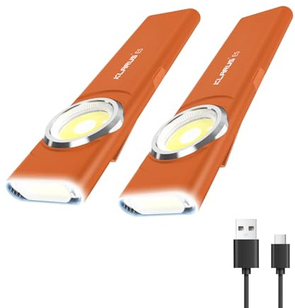 klarus E5 2Pcs Pocket Flashlight, Rechargeable EDC Flashlight, Super Slim 4.2x1x0.3inch, 600 Lumens, USB-C Port, IPX4, Dual Light Source with Magnetic Base, Hat & Clothes Clip