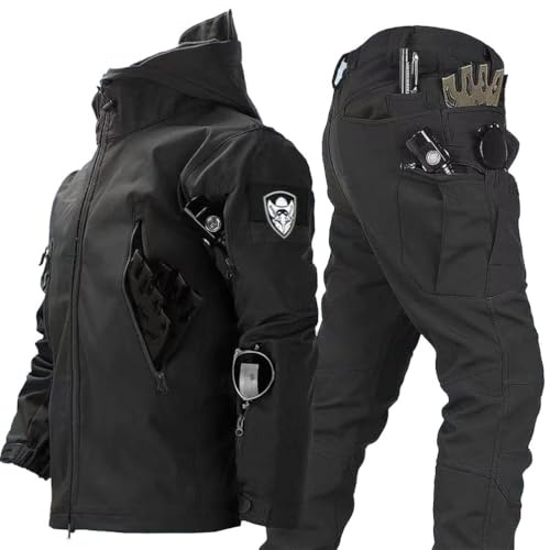 RVUEM Negro,L, Trajes Nieve para Snowboard 2 Piezas, Chaqueta Softshell para Hombre, Traje Combate Indumentaria Militar, Traje Esquí para Exteriores, Conjunto Chaqueta Y PantalóN TáCtico
